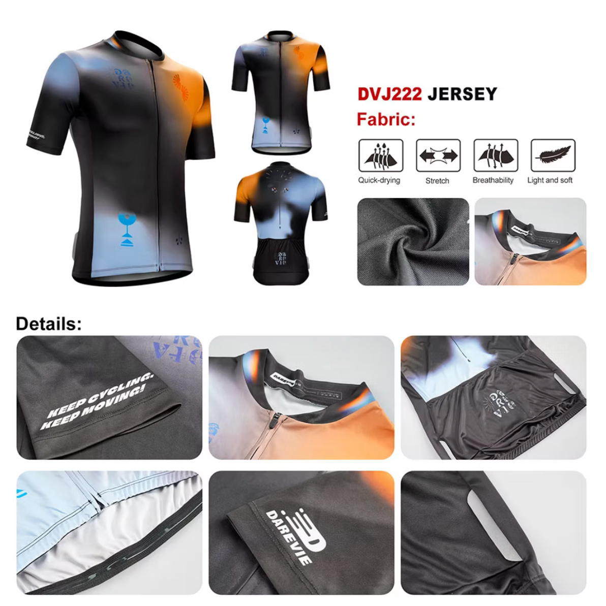 Jersey de Ciclismo Negra Con Naranja