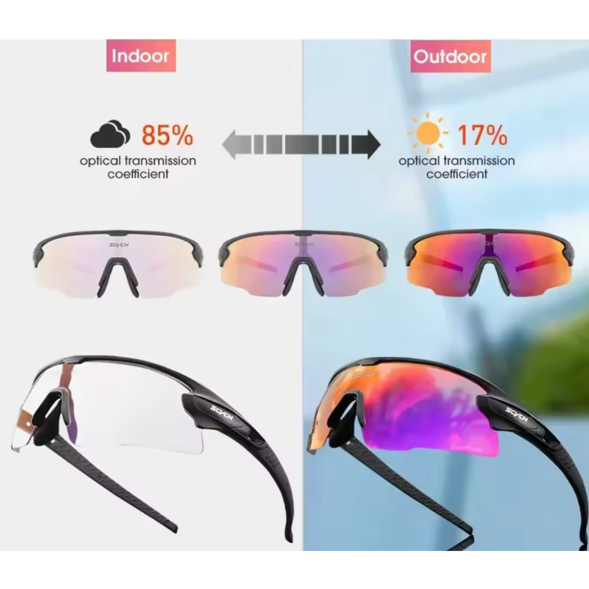 Lentes para sol SCVCN tornasol fotocromático